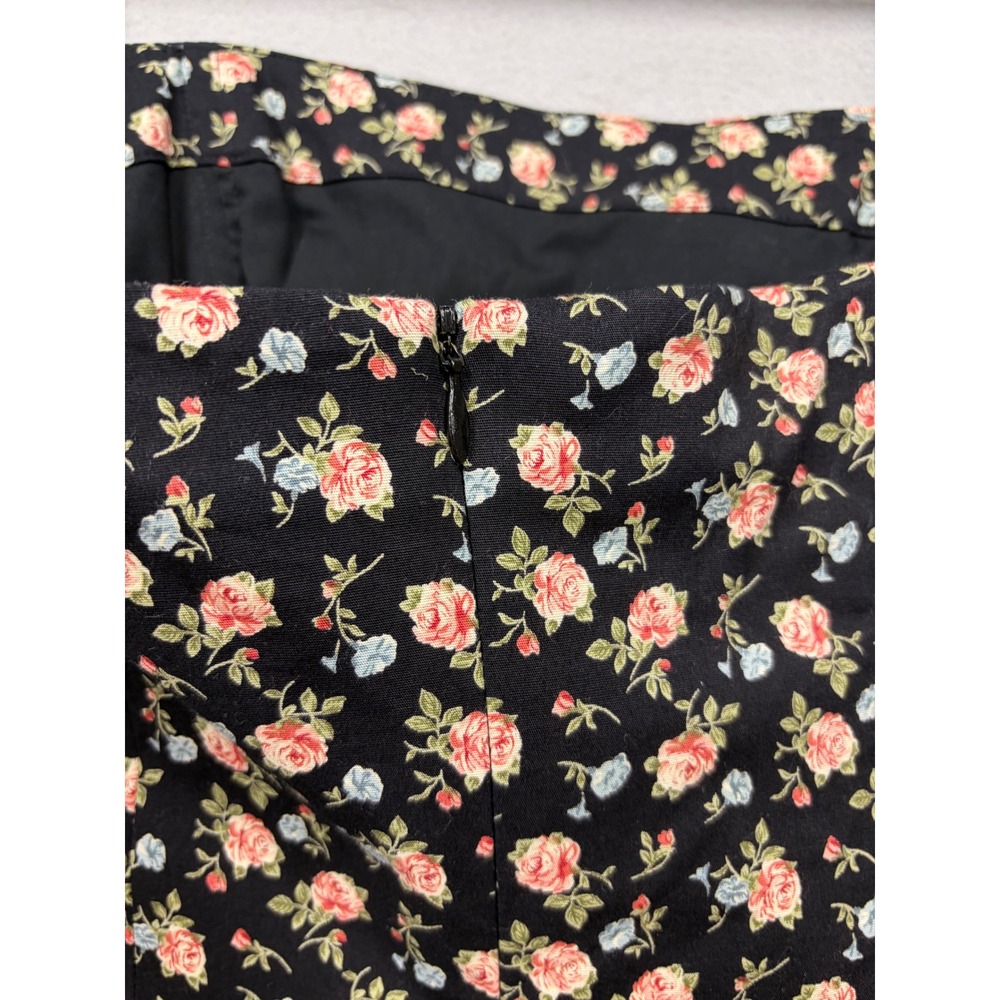 Shoshanna Strapless Dress Womens 2 Black Floral Rose Vintage 90s Mini Fit Flare - Picture 11 of 13